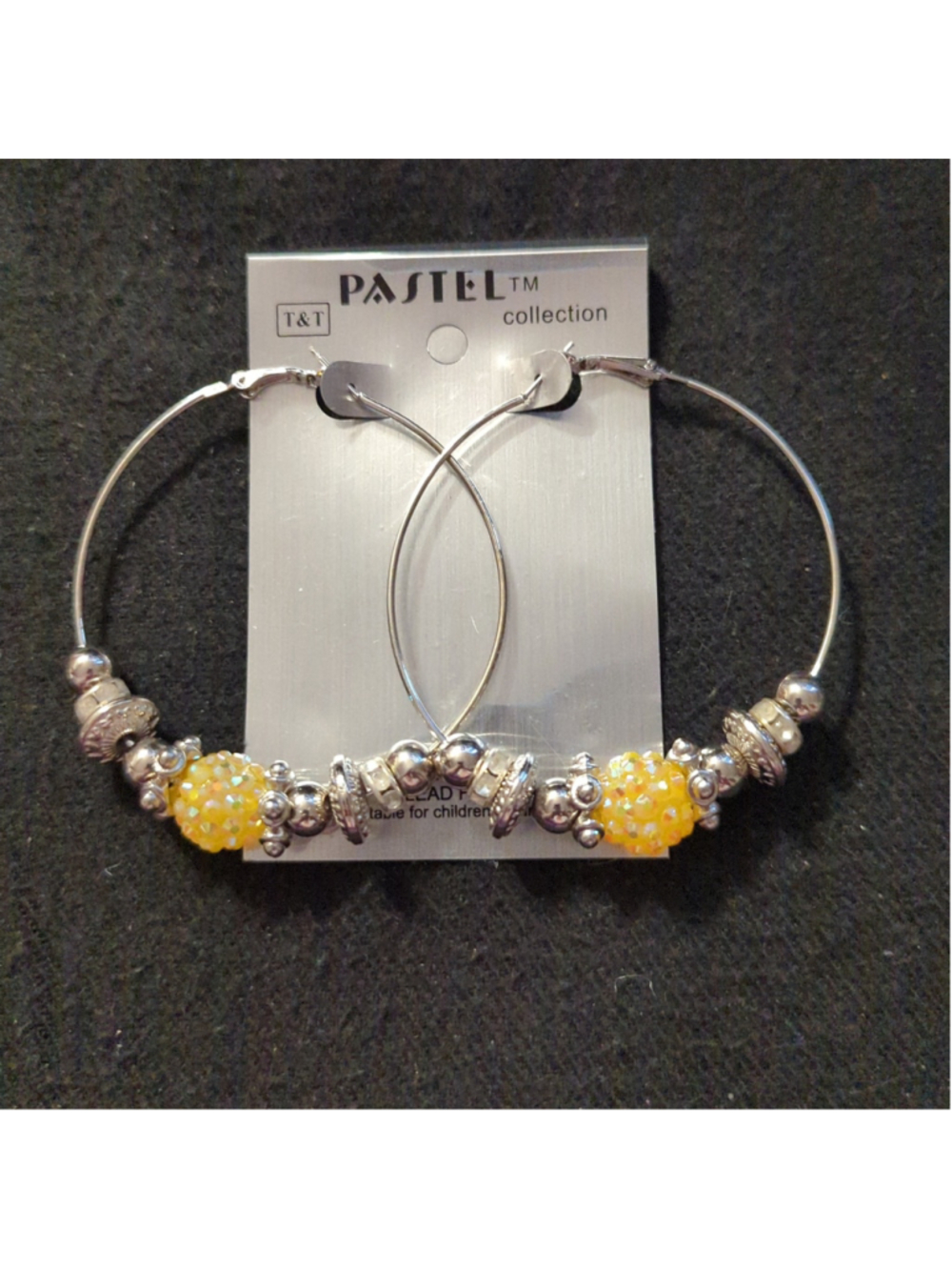 Pastel Collection Silver Tone Yellow Rhinestone Beaded Hoop Statement Earrings